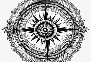 A black and white detailed compass tattoo idea