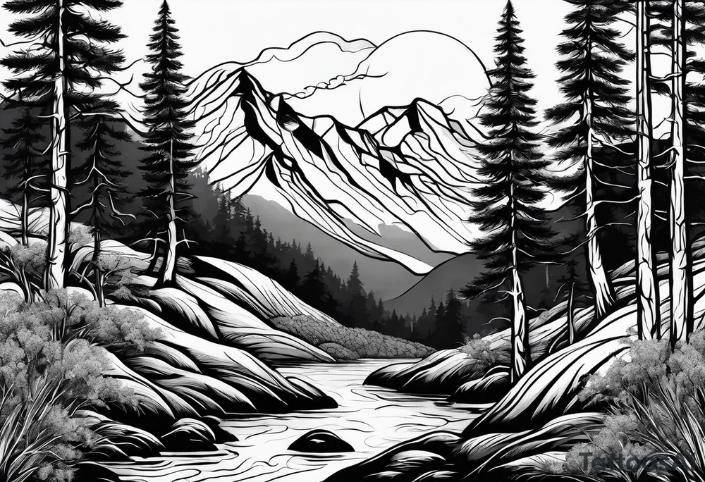 Three mountains three trees with roots tattoo idea