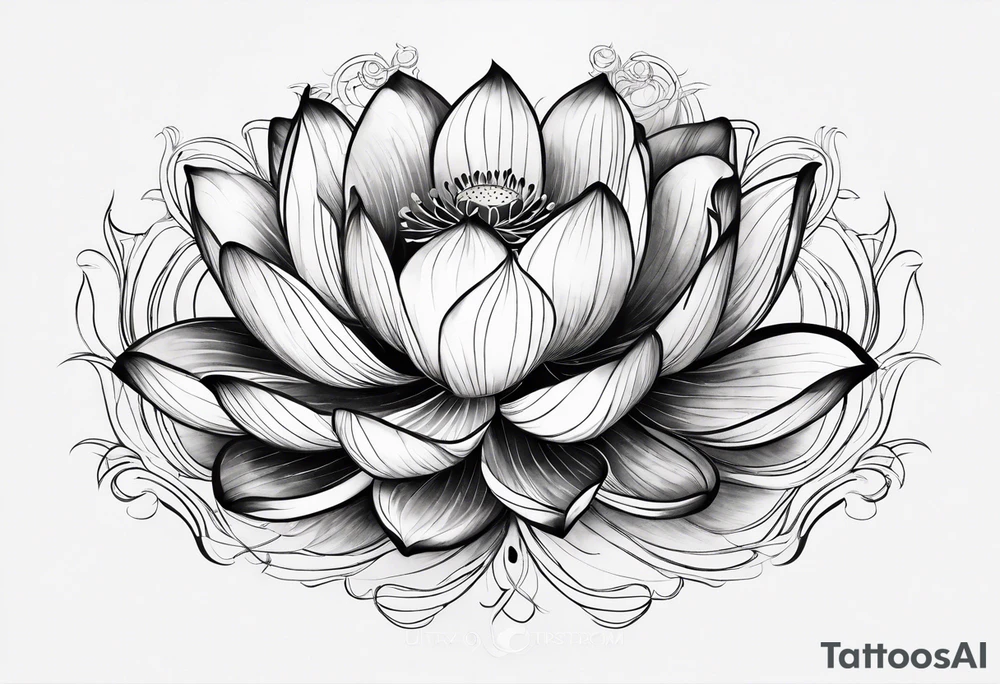 lotus flower with thin lines masculine design tattoo idea