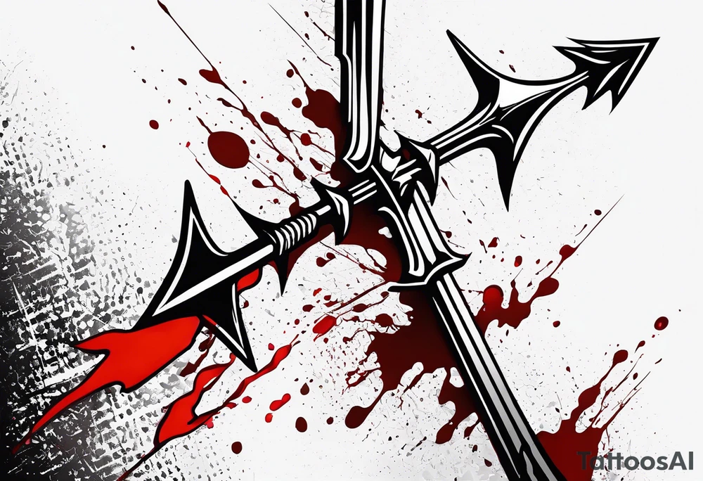 an arrow with only one drip of blood on the tip of it simple line art tattoo idea