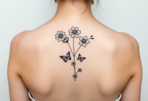 5 flowers 
Water lily, honeysuckle, narcissus, violet and a daisy on top of vertical line

Small butterflies tattoo idea