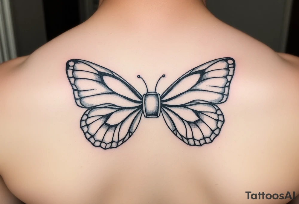 A bow tie with a butterfly as the outline tattoo idea