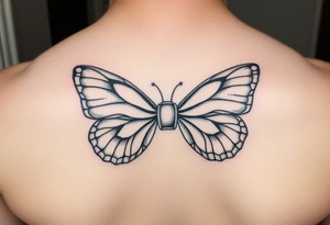 A bow tie with a butterfly as the outline tattoo idea
