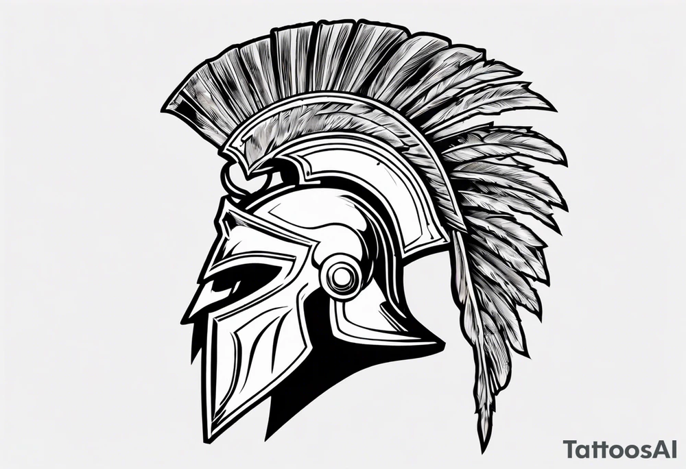 ultra-fine line linework vector of a spartan from the side, spartan spear, spartan shield, laurel wreath tattoo idea