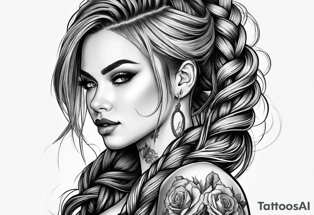 Bikergirl with dutch braids tattoo idea
