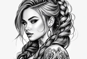 Bikergirl with dutch braids tattoo idea