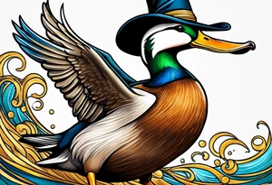 Mallard Duck with a wand and a wizard hat tattoo idea