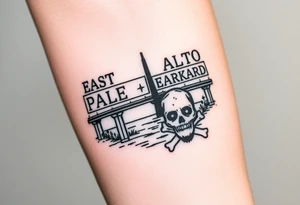 “East Palo Alto” city sign and “Newark” city sign on opposite sides of a bridge going across water in California with skulls and money and  scarface tattoo idea