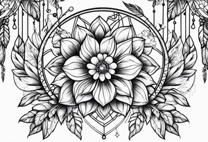 Dream catcher with hearts and flowers tattoo idea