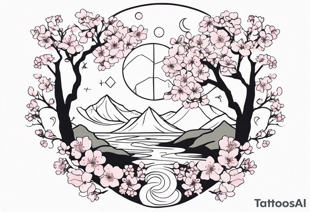 Mother Earth with cherry blossoms tattoo idea