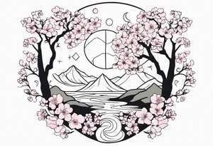Mother Earth with cherry blossoms tattoo idea
