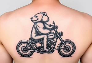 large smiling brown bear riding a motorcycle in side profile tattoo design tattoo idea