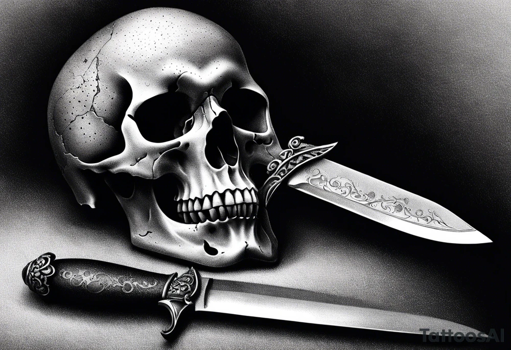 skull with dagger inside of it, i want it to be mysterious and dark tattoo idea