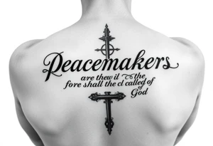 I already have a tatoo on my left pectoral that says Matthew 5:9 6" long and 1" high and want to add "Blessed are the peacemakers for they shall be called the children of God" with some sort of art. tattoo idea