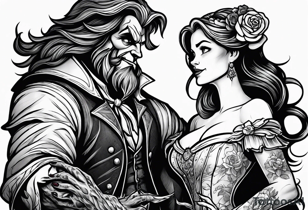 Beauty and the beast dancing but zombies tattoo idea