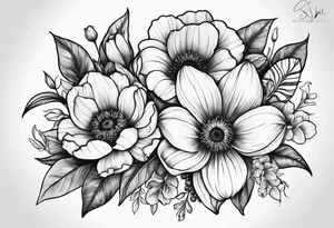 February, October and June birthflowers tattoo idea