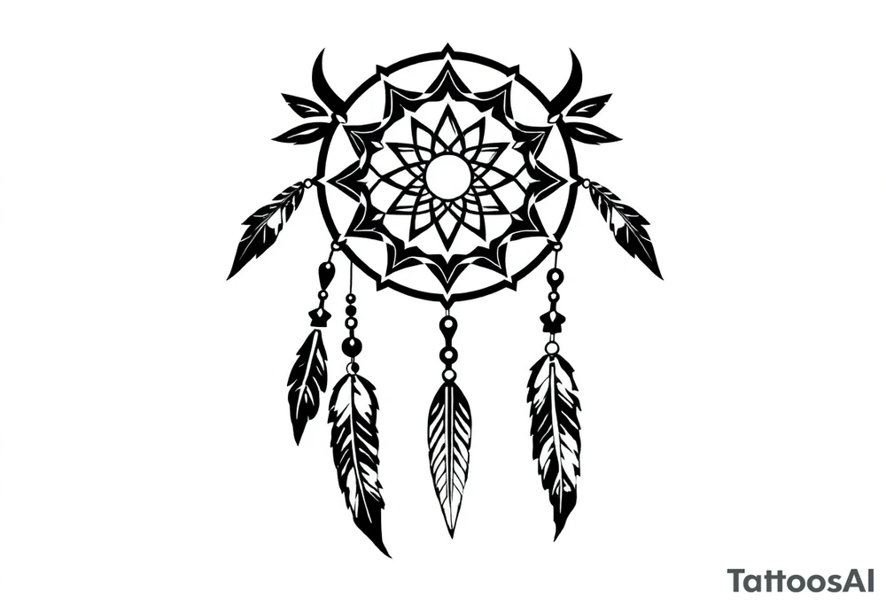 dreamcatcher, with feathers, authentic tattoo idea