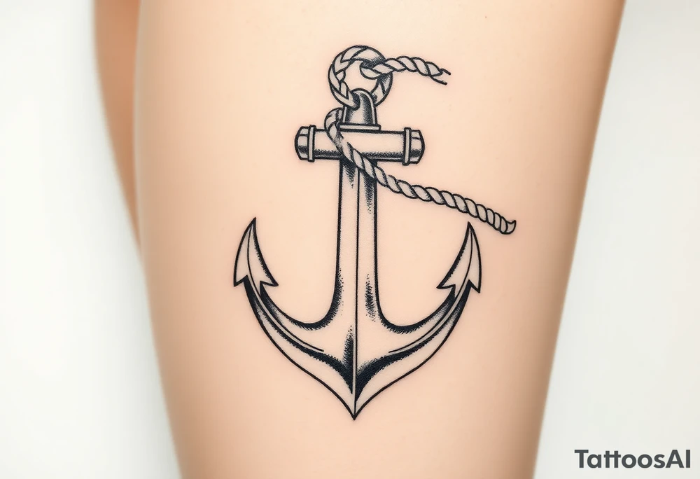 weathered anchor wrapped in nautical rope with sea waves tattoo idea