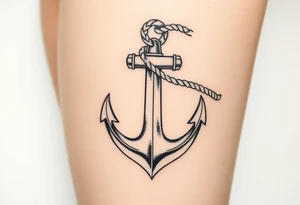weathered anchor wrapped in nautical rope with sea waves tattoo idea