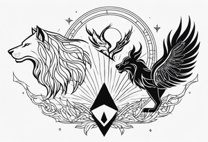 Lion,  wolf,  and phoenix tattoo idea
