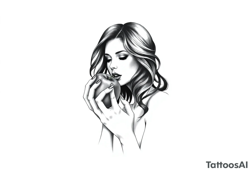 Beautiful woman eating an apple tattoo idea