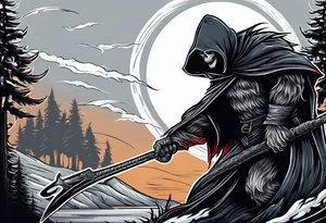 A werewolf that is the grim reaper holding a scythe tattoo idea