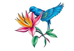 Bird of paradise flower with blue bird tattoo idea