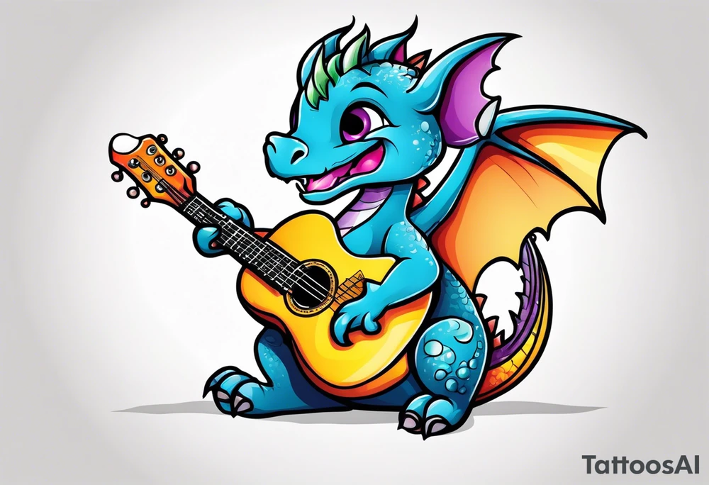 cute baby dragon with guitar tattoo idea