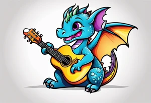 cute baby dragon with guitar tattoo idea