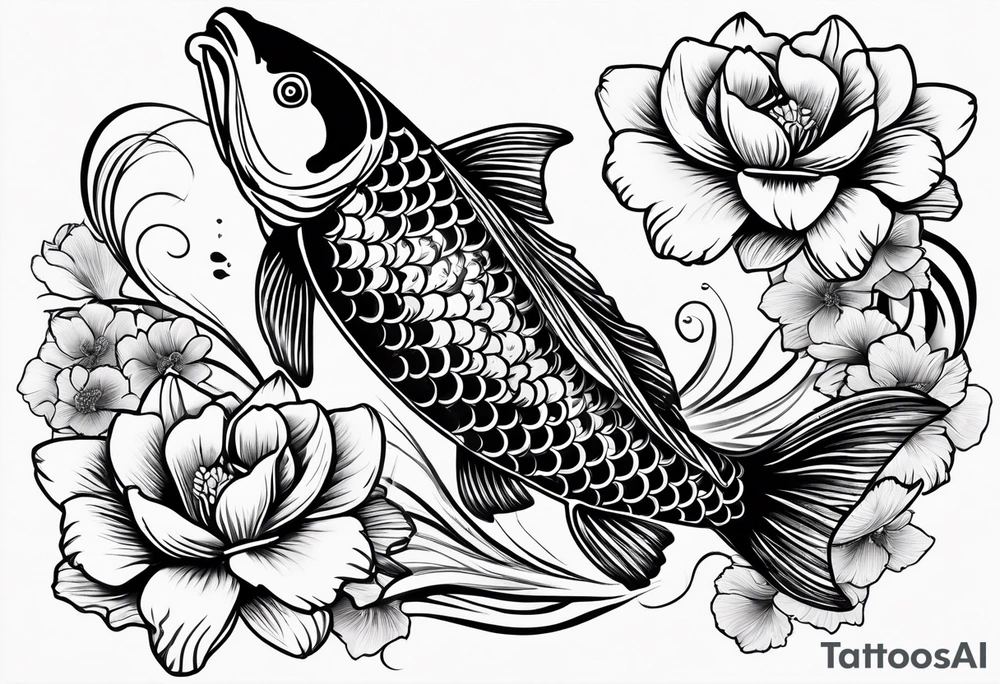 Koi carp with flowers tattoo idea