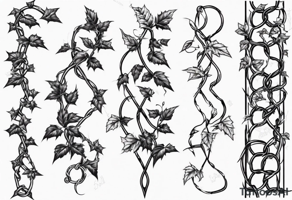 chain link fence with pointy ivy vines tattoo idea