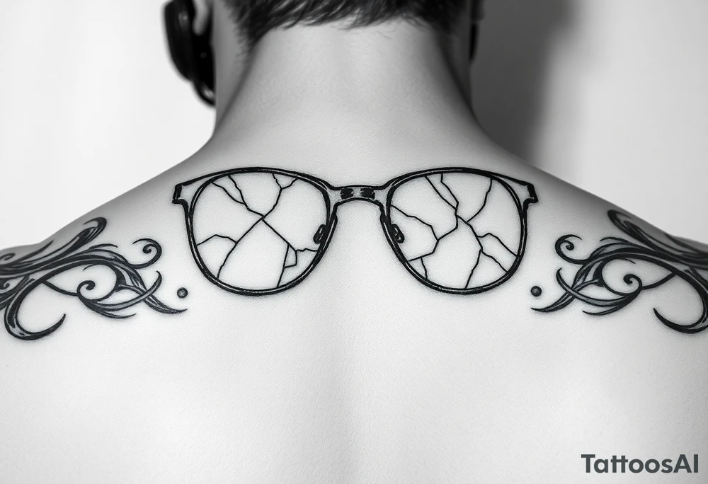 cracked glasses memory of poor eyesight reminder to take care of eyesight, men's tattoo tattoo idea