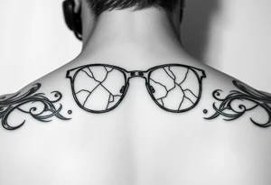 cracked glasses memory of poor eyesight reminder to take care of eyesight, men's tattoo tattoo idea