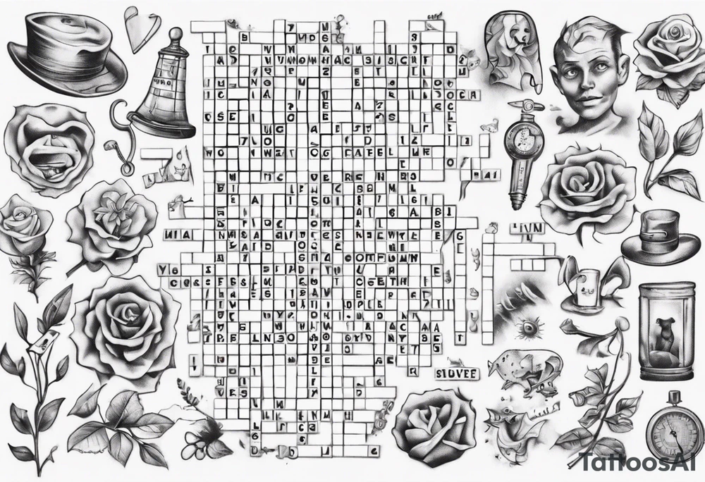 The words Maggie and Lucas in a crossword puzzle tattoo idea
