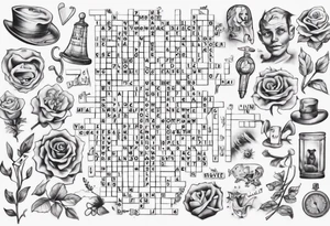 The words Maggie and Lucas in a crossword puzzle tattoo idea