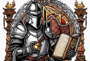 knight holding a bible over his head tattoo idea