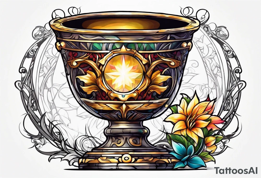 chalice surrounded by halo tattoo idea