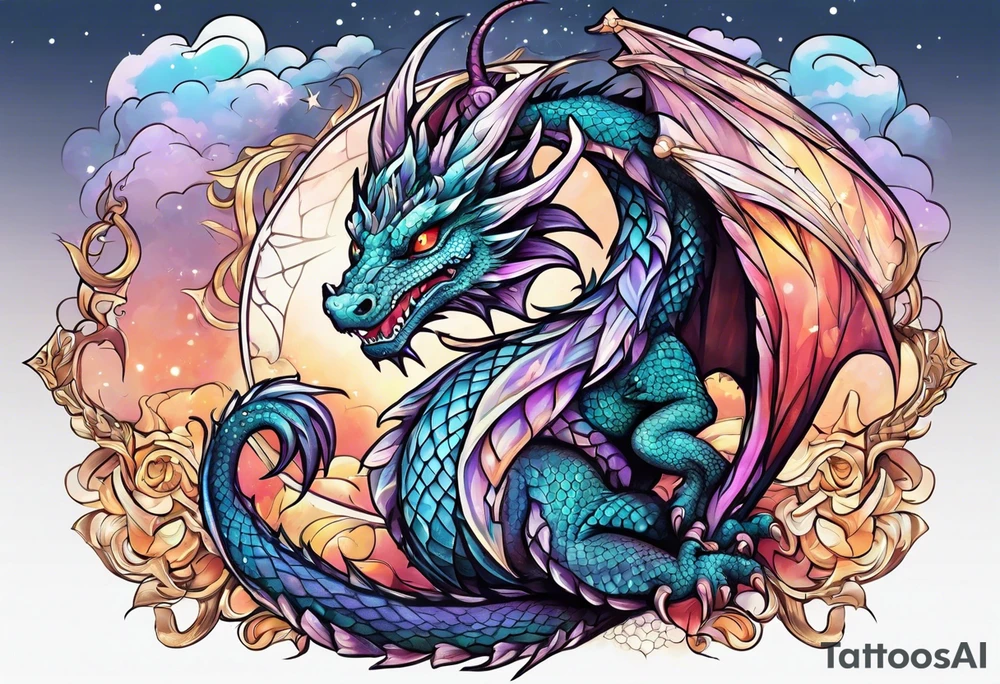 Dragon cute, celestial, cross tattoo idea