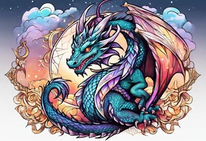 Dragon cute, celestial, cross tattoo idea