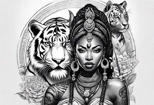 African goddess with sword and tiger Japanese traditional style full sleeve tattoo tattoo idea