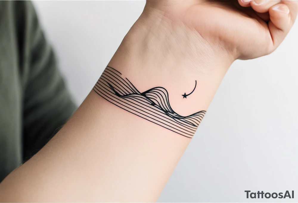 armband tattoo, horizontal with electromagnetic signal wave pattern tattoo idea