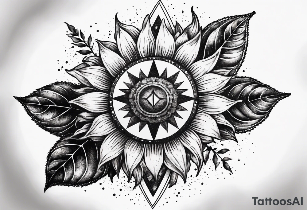 Sunflower and a compass, with the words "To Thine Own Self Be True" tattoo idea