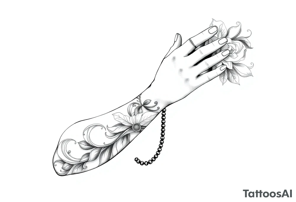 Woman praying with rosary tattoo idea