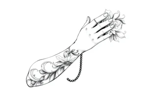Woman praying with rosary tattoo idea
