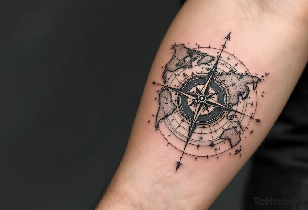 world map compass/clock tattoo idea