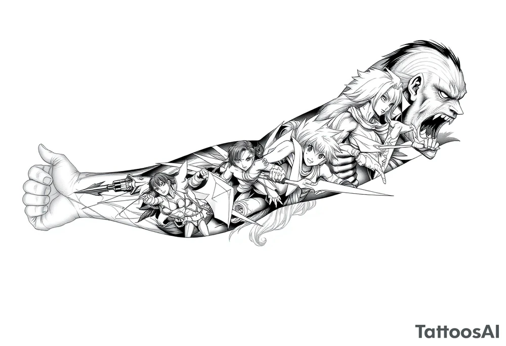 12 or more anime characters in their powerful form... More abstract tattoo idea