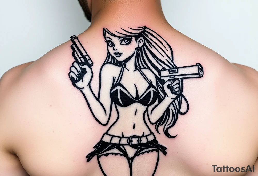 gangster girl in bikini with gun tattoo idea