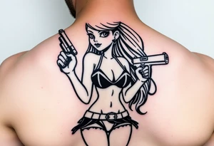 gangster girl in bikini with gun tattoo idea