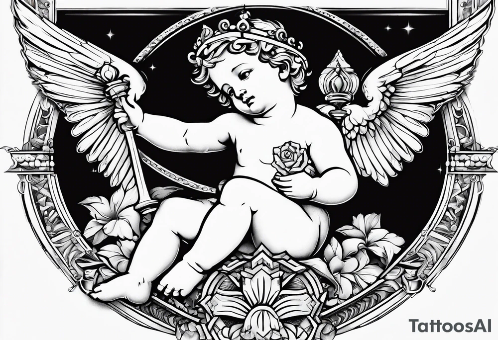 renaissance style cherub geometric no border tattoo idea