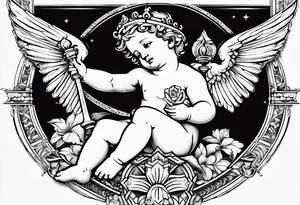 renaissance style cherub geometric no border tattoo idea